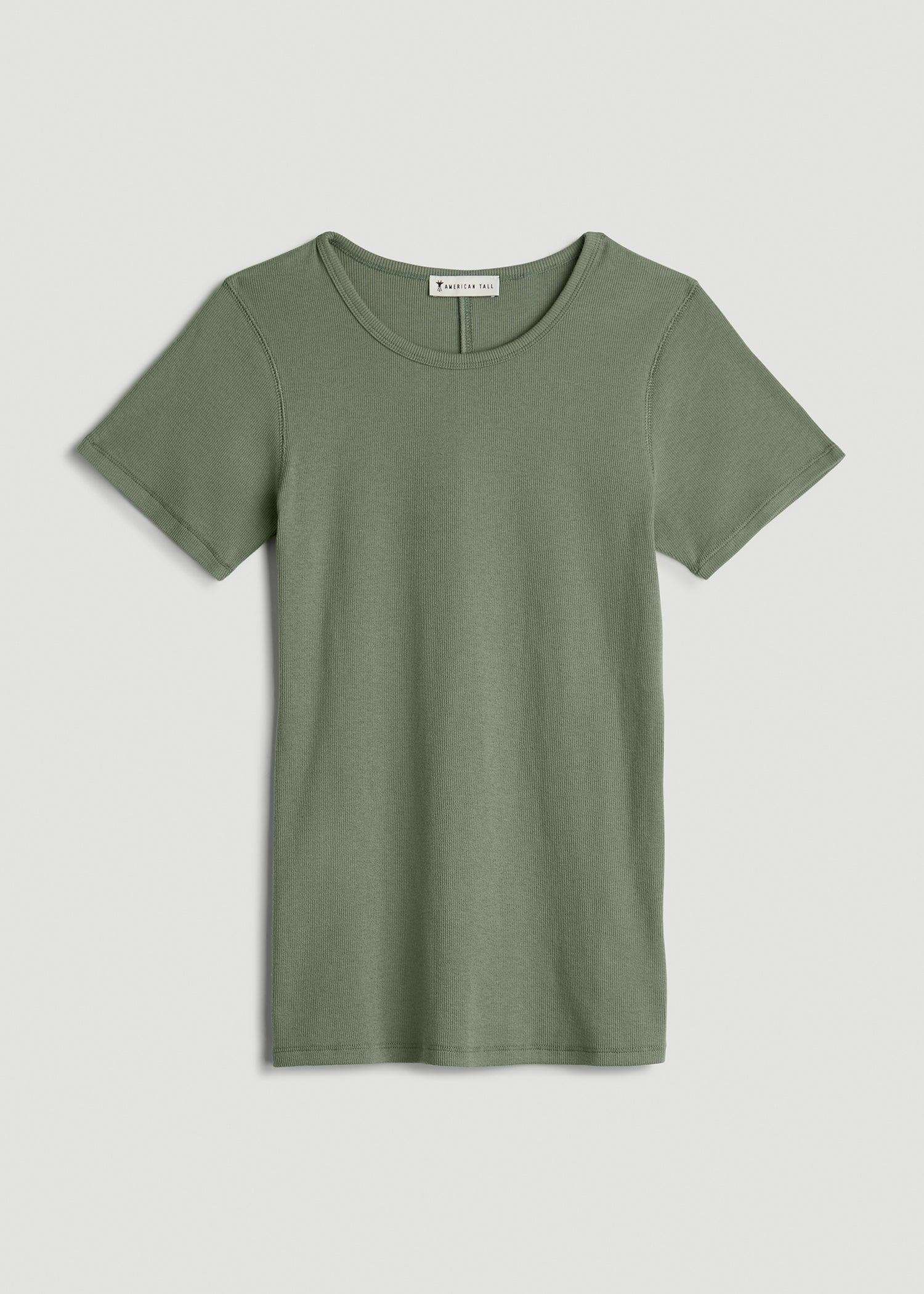 Short Sleeve Crew Neck Ribbed T-Shirt for Tall Women in Dark Seagrass Product Image