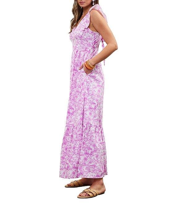 Skies Are Blue Printed V-Neck Flutter Sleeve Tiered Maxi Dress Product Image
