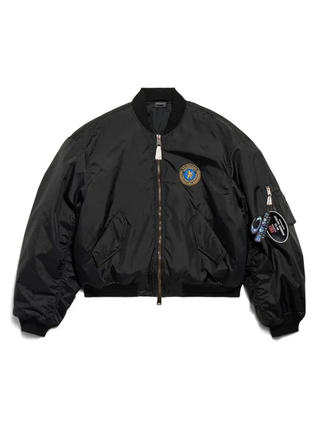 BALENCIAGA Nylon Uniform Merch Large Fit Bomber In Black Product Image