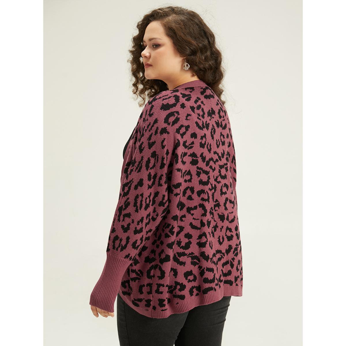 Plus Size Supersoft Essentials Leopard Curved Hem Cardigan RedViolet Women Casual Loose Sleeveless Dailywear Cardigans BloomChic 14-16/1X Product Image