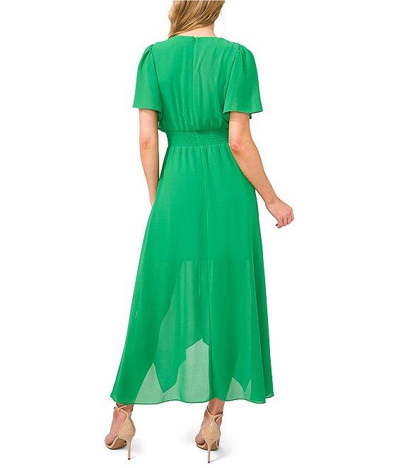 CeCe Chiffon V-Neckline Short Sleeve A-Line Maxi Dress Product Image