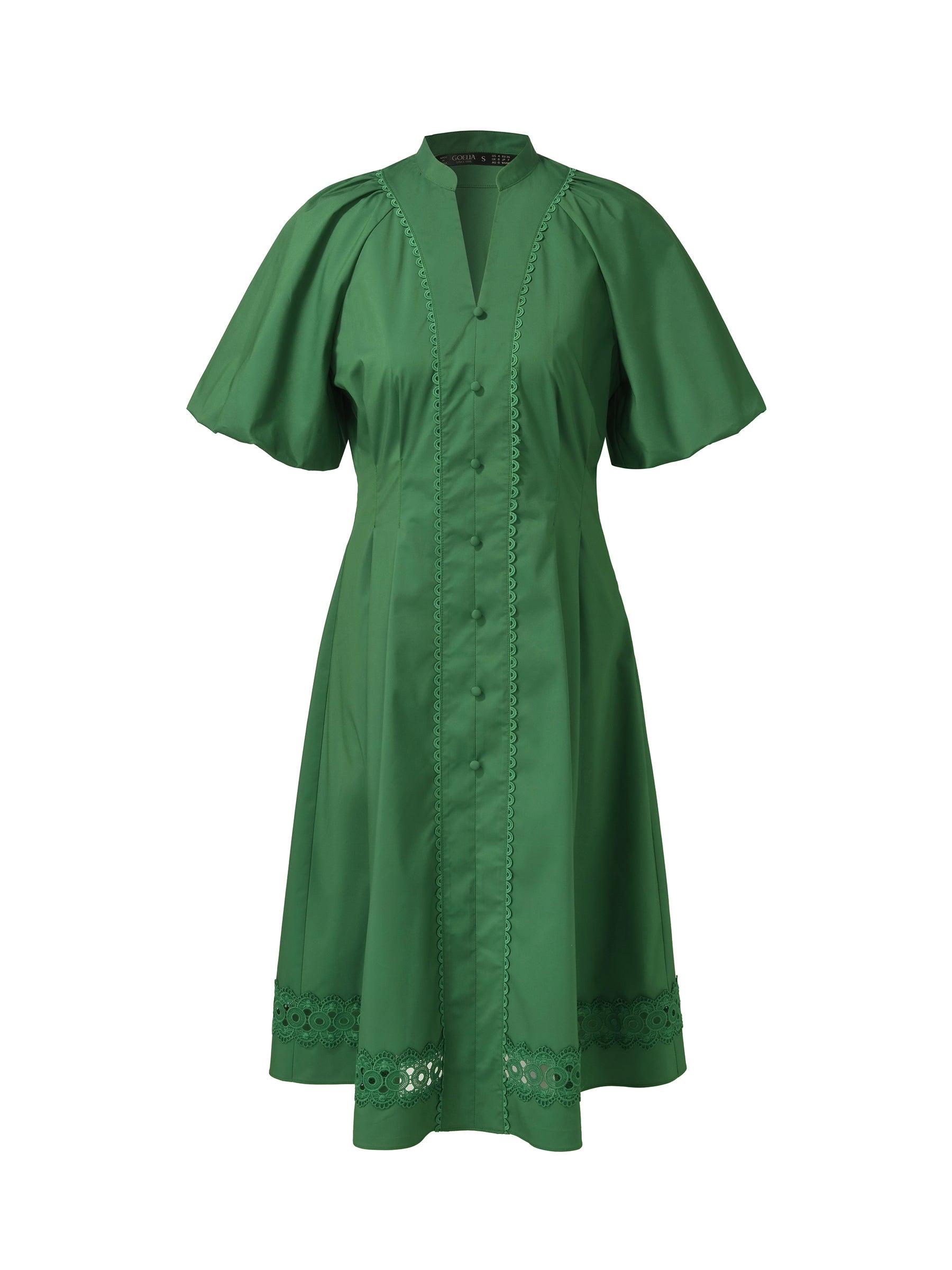 Gathered Waist Puff Sleeve Women Midi Dress Product Image