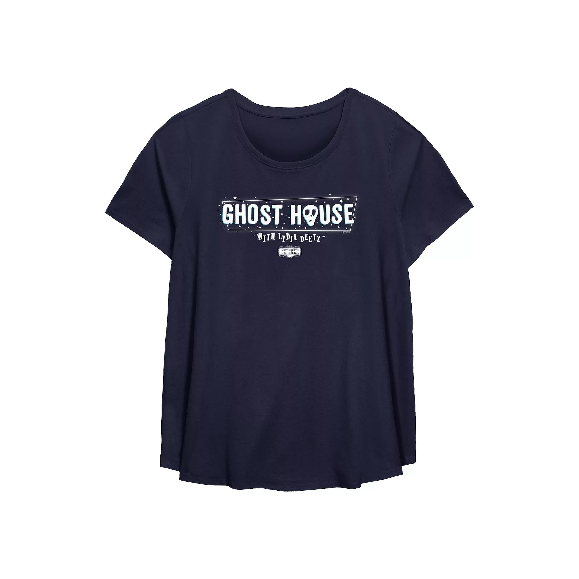 Plus Size Beetlejuice 2 Ghost House With Lydia Deetz Marquee Sign Flowy Graphic Tee, Women's, Size: 0X, Blue Product Image