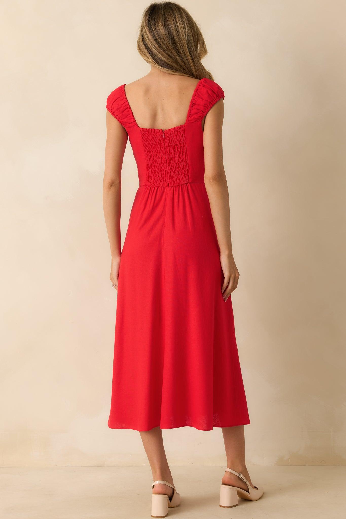 Radiant Reverie Red Linen Midi Dress Product Image
