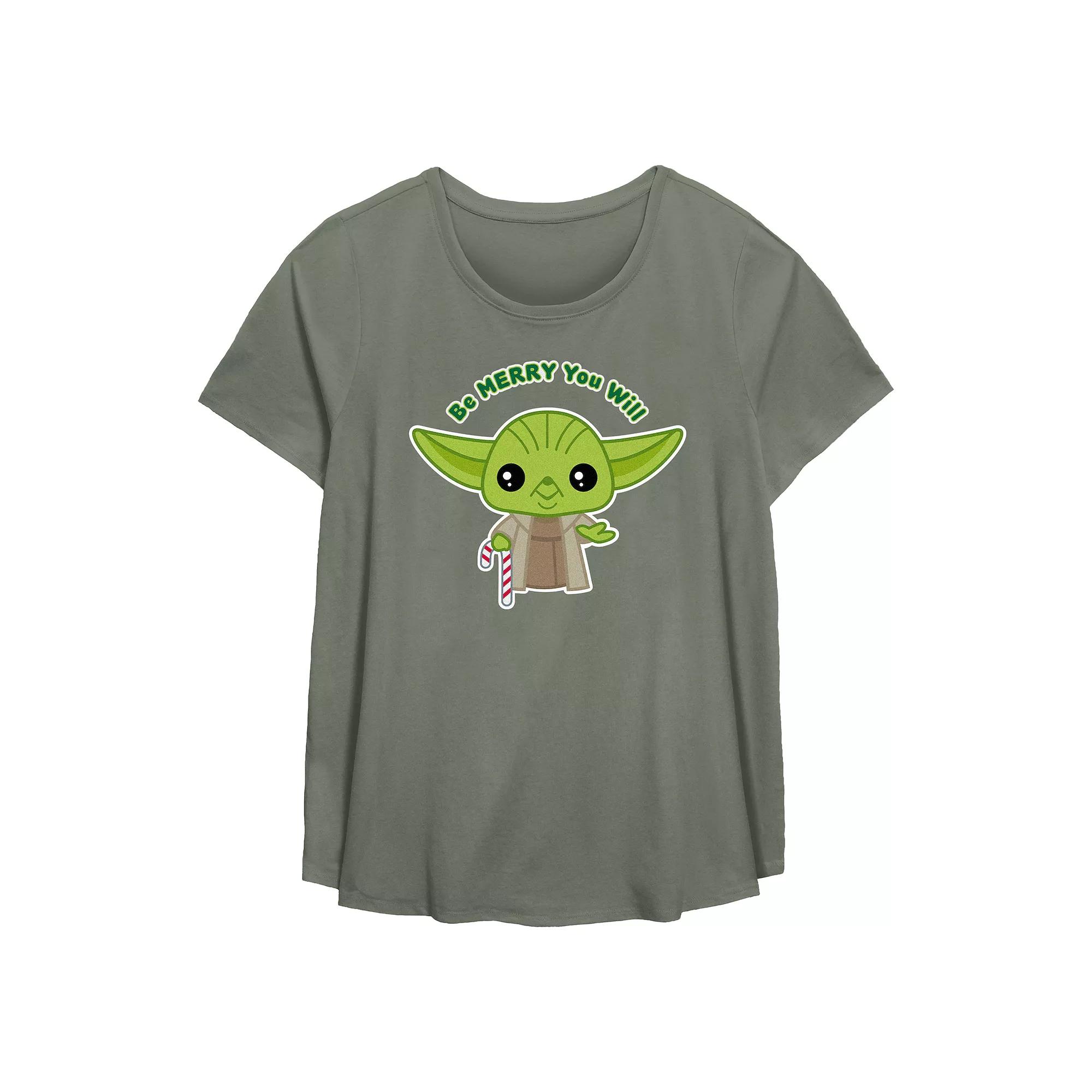 Plus Size Star Wars Yoda Be Merry You Will Flowy Graphic Tee, Women's, Size: 1XL, Green Product Image