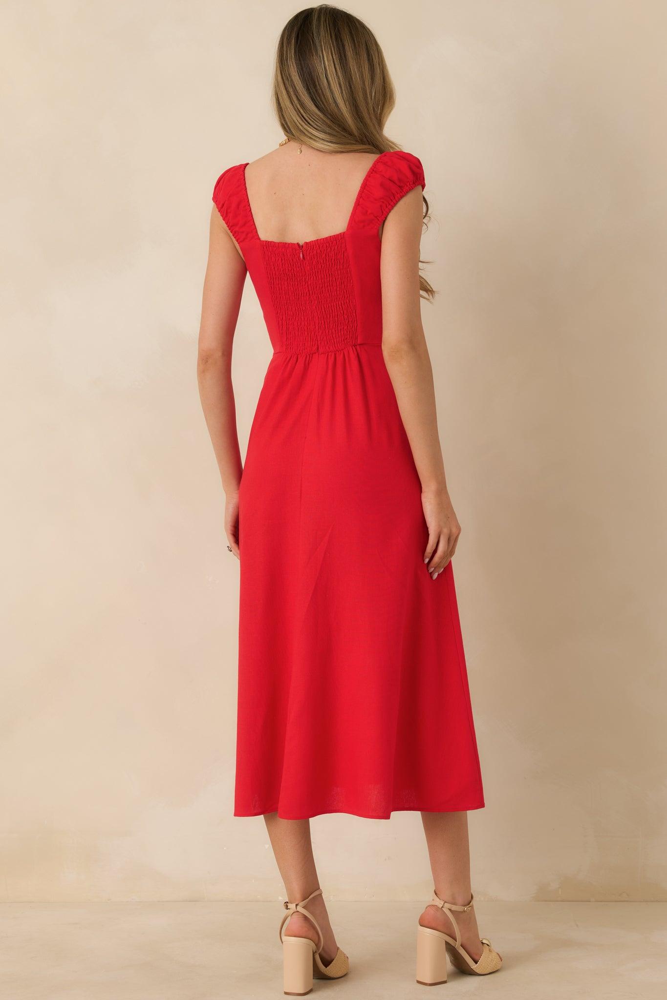 Radiant Reverie Red Linen Midi Dress L / Red Product Image