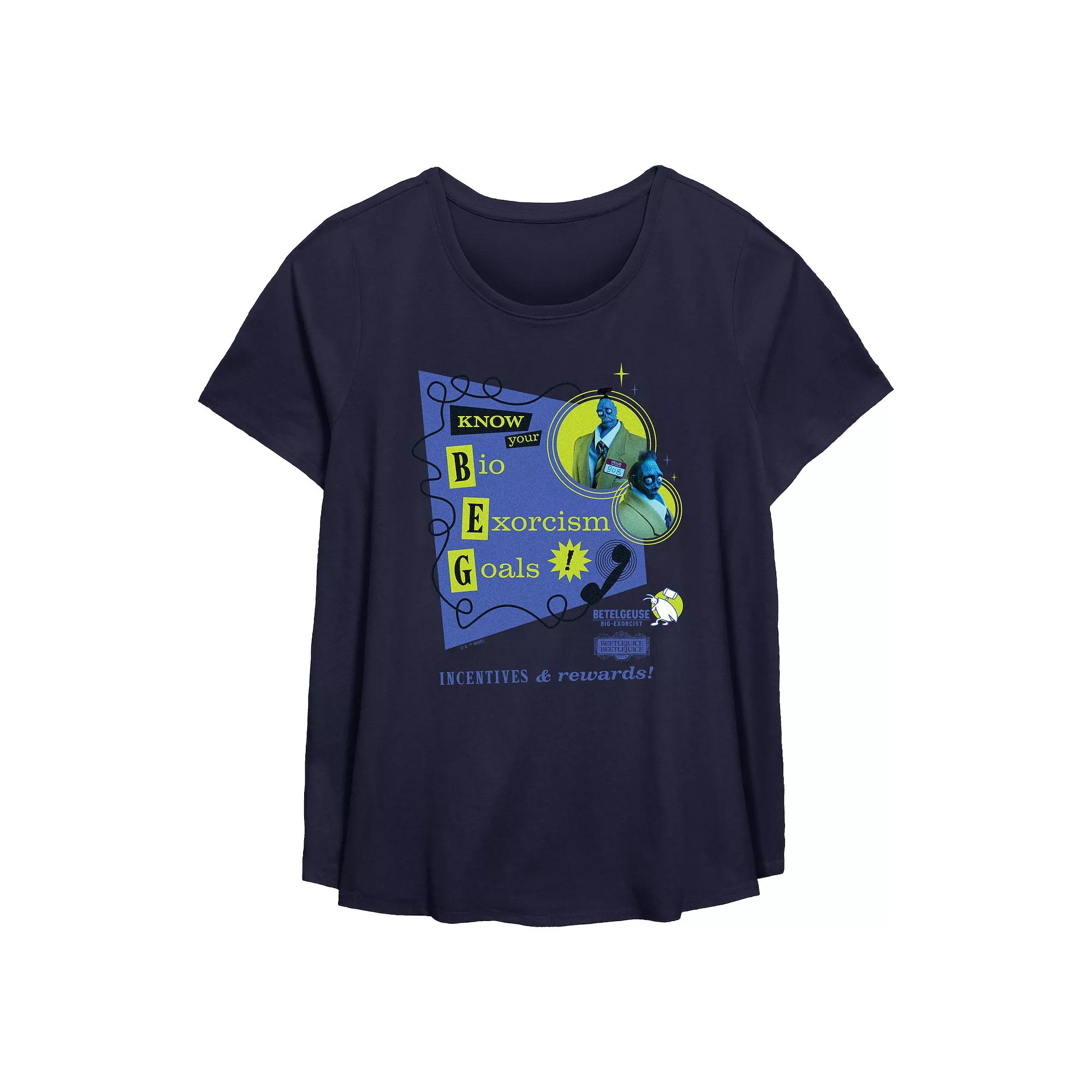 Plus Size Beetlejuice 2 Bob And Dave Bio Exorcism Goals Flowy Graphic Tee, Women's, Size: 3XL, Blue Product Image