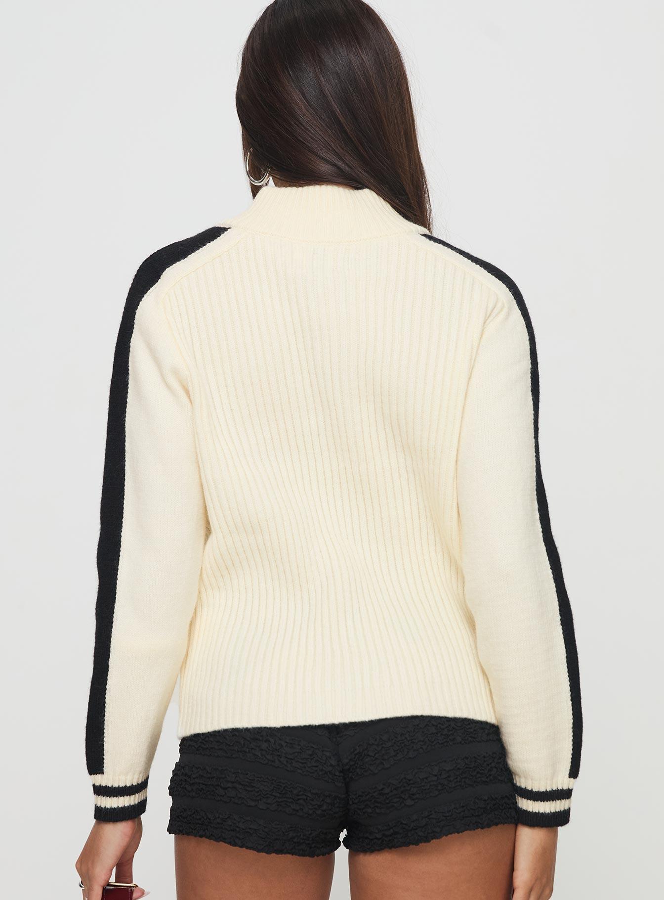 Mandee Quarter Zip Knit Sweater Cream Product Image