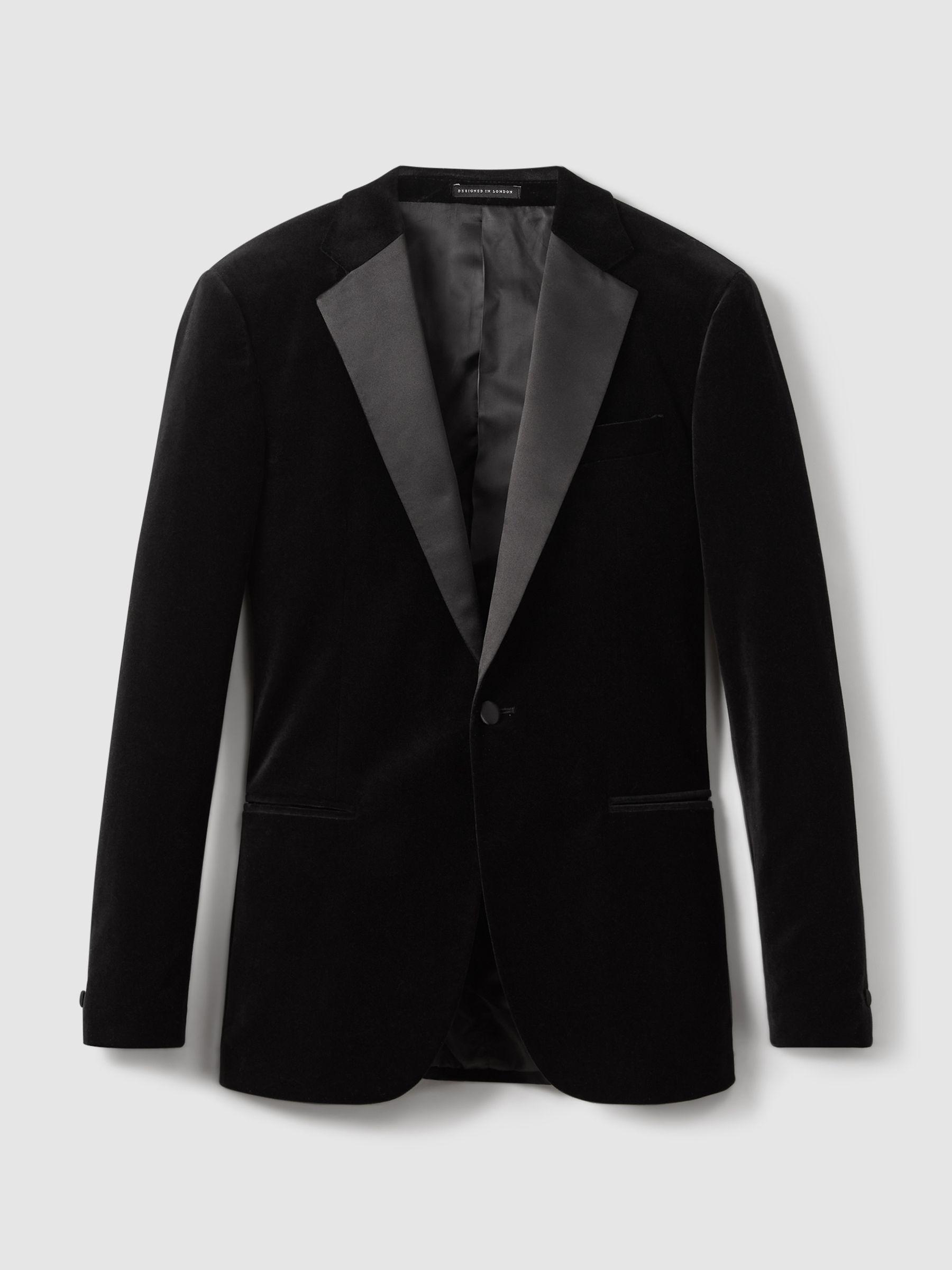 Velvet Single-Breasted Blazer Tailored Fit in Black Product Image