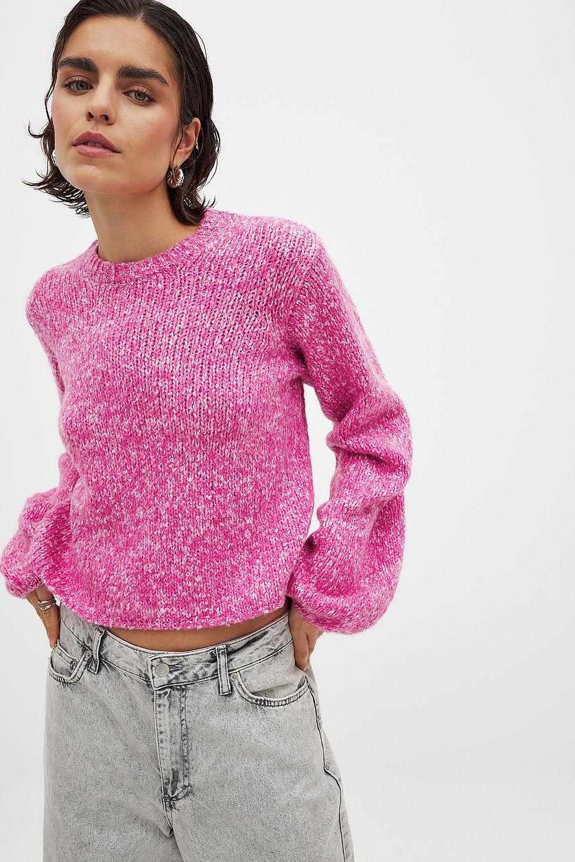 Knitted Open Back Balloon Sleeve Sweater Product Image