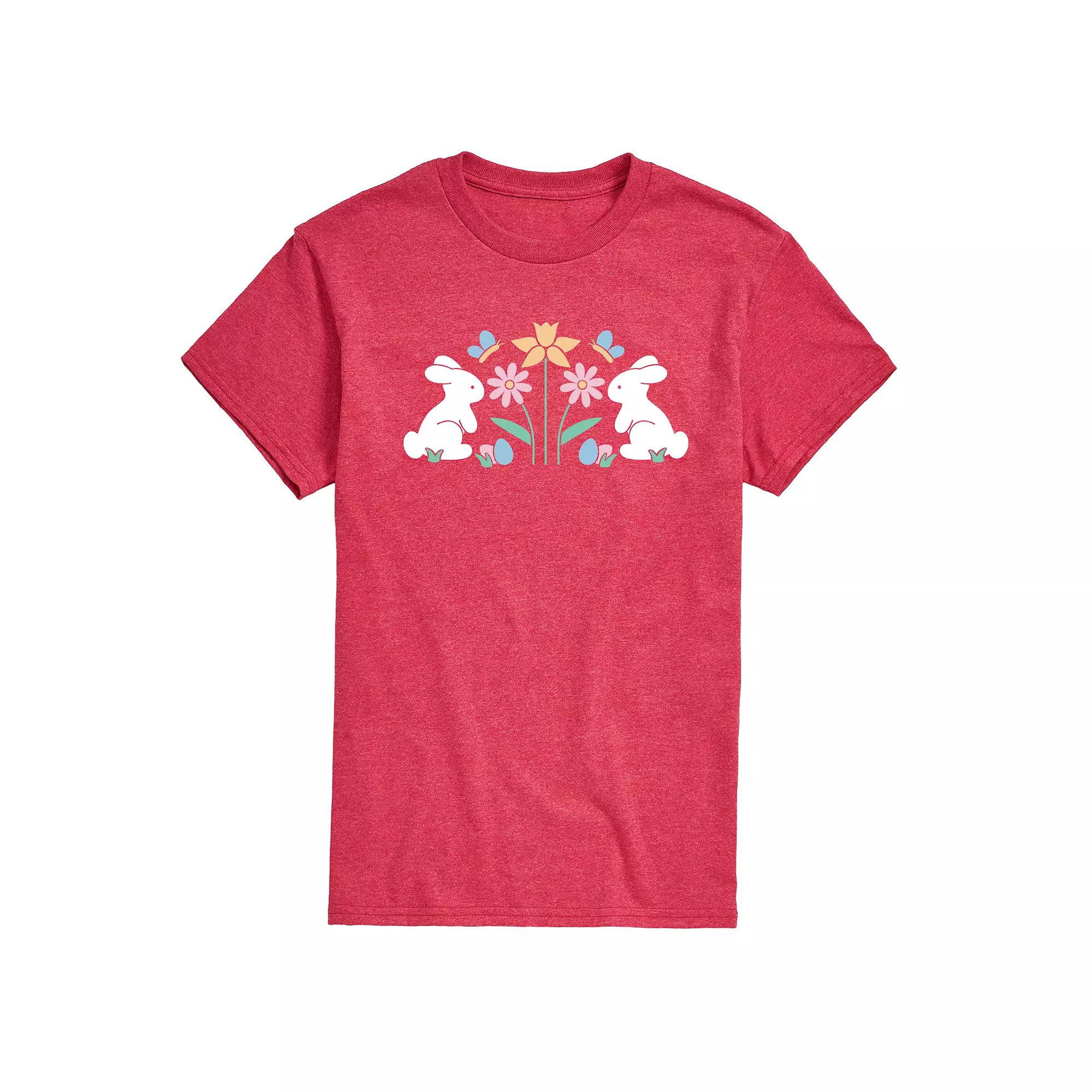 Men's Stencil Bunnies with Flowers Graphic Tee,  Product Image