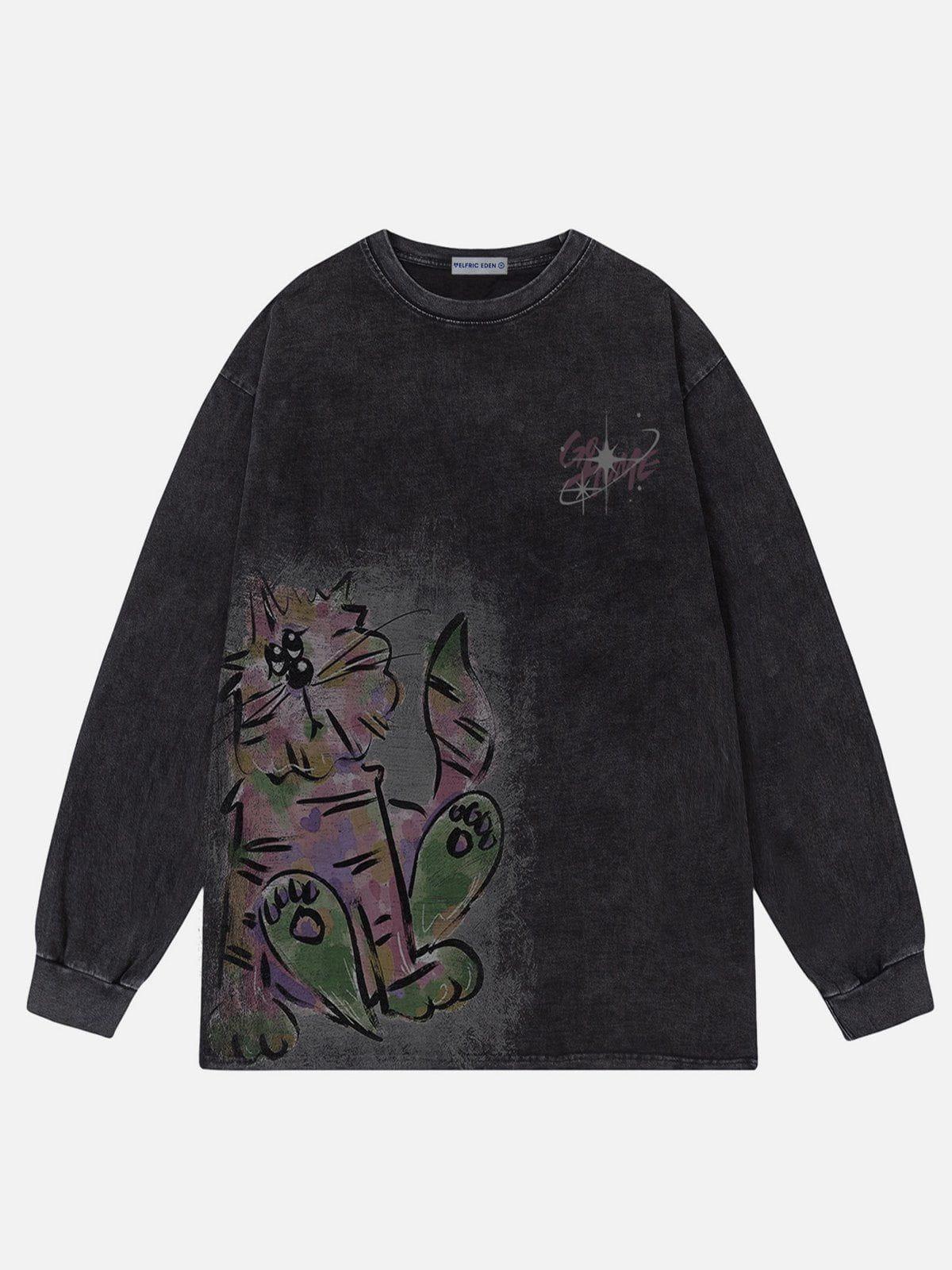Aelfric Eden Colorful Cat Washed Sweatshirt Product Image