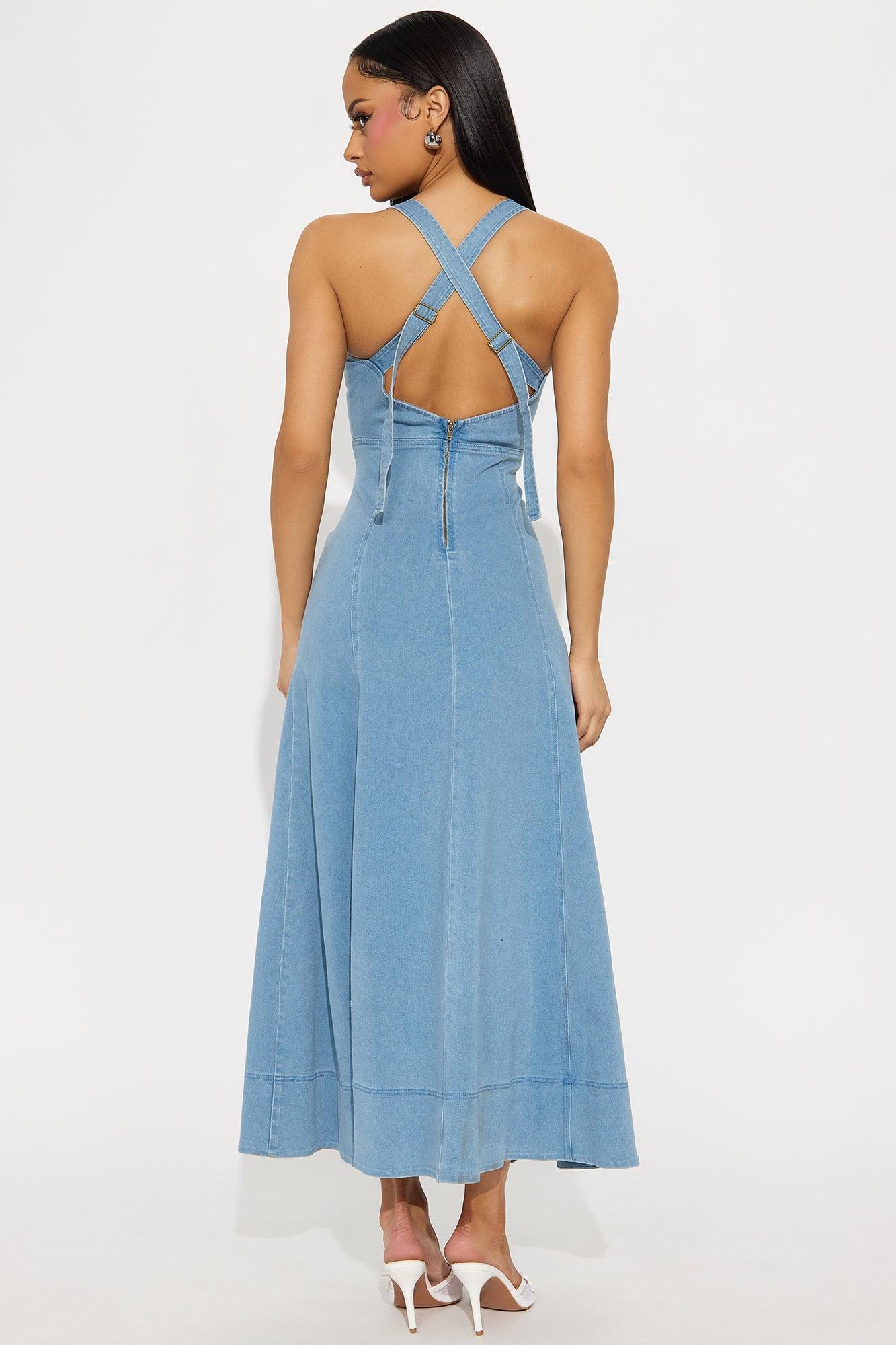 Giddy Up Denim Midi Dress - Light Wash Product Image