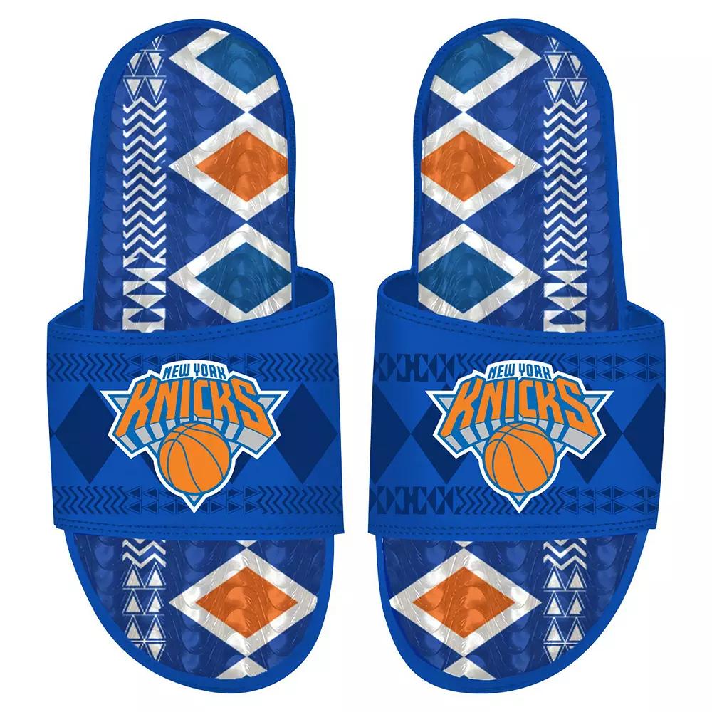 Men's ISlide Blue New York Knicks Shooting Touch Rwanda Pattern Gel Slide Sandals, Adult Unisex,  Product Image