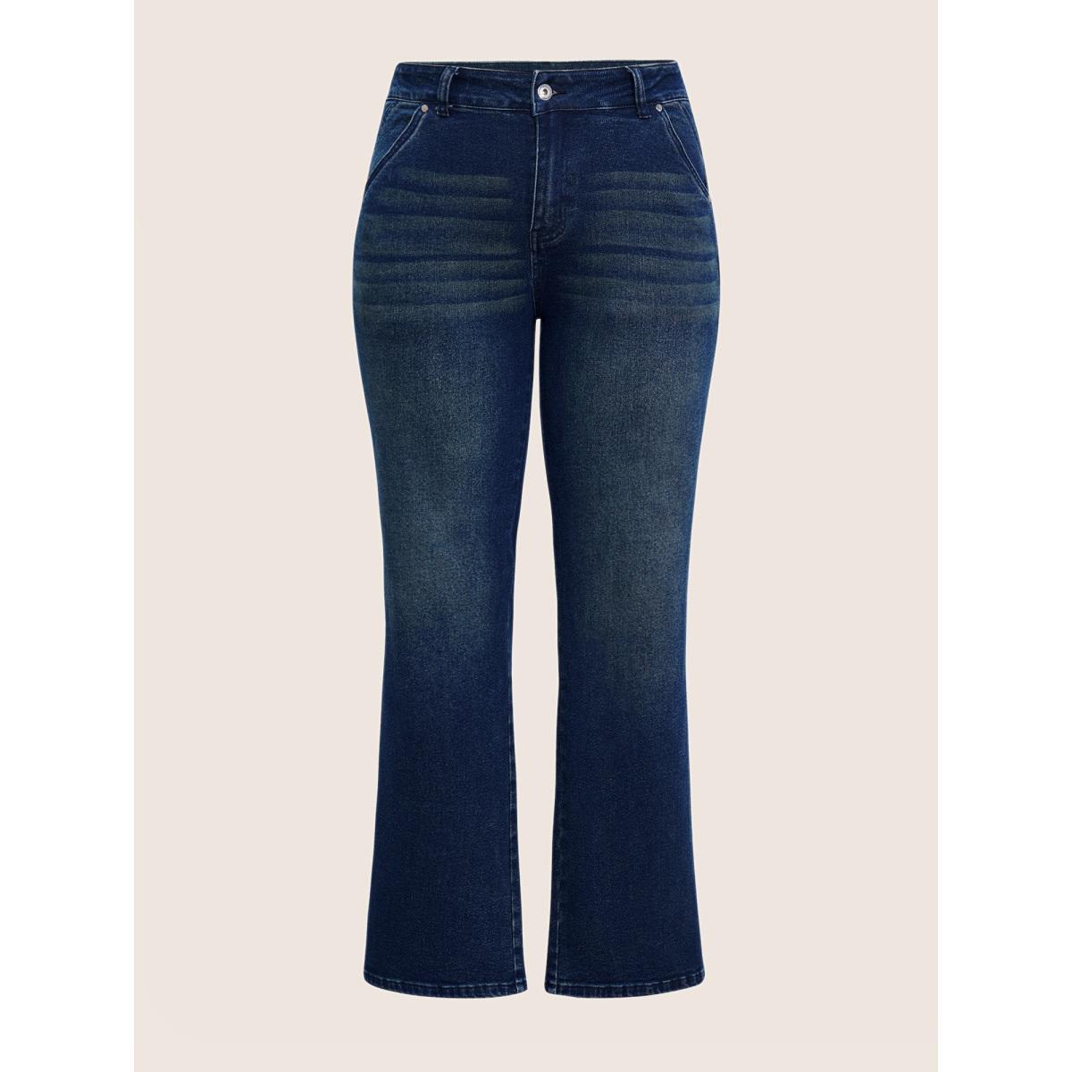Plus Size Dark Wash Bootcut Slant Pocket Jeans Women Indigo Casual Plain Plain High stretch Pocket Jeans BloomChic 16/1X Product Image
