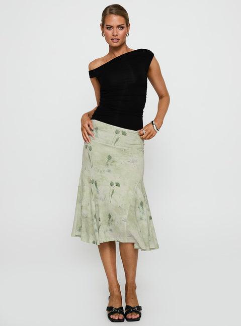 Lewish Low Rise Midi Skirt Green Floral Product Image