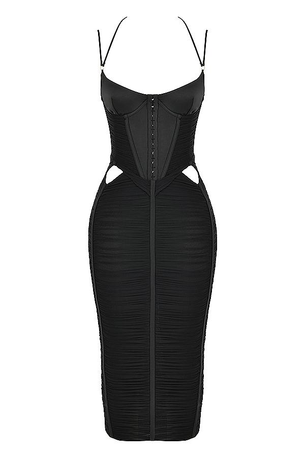 Maya  black ruched midi dress Product Image