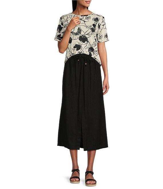 Westbound Linen Patch Pocket Front Slit Midi Skirt Product Image