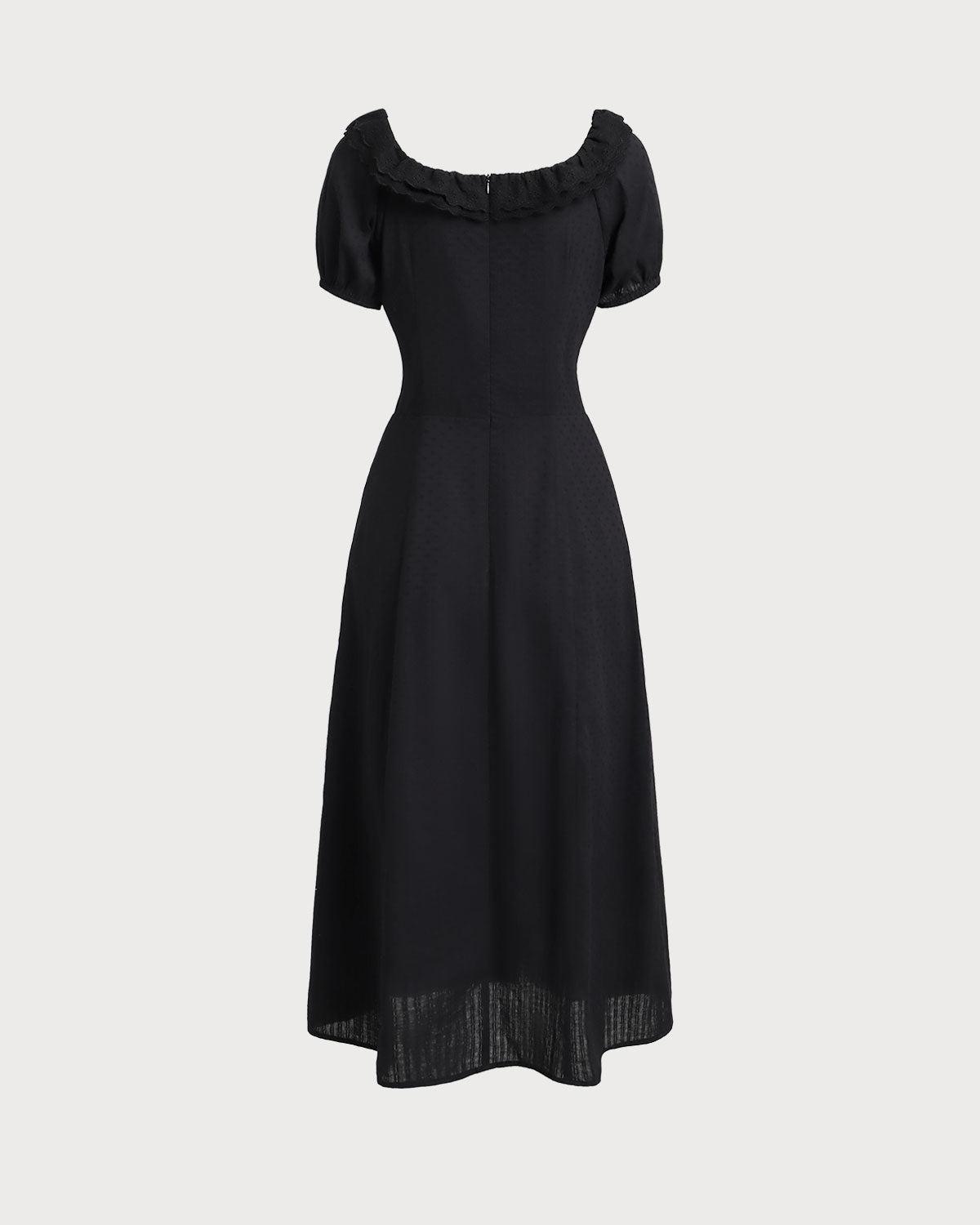 Black Embroidery Puffed Sleeve Maxi Dress Product Image