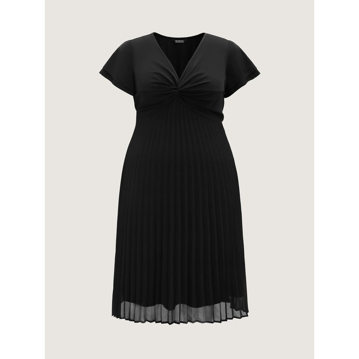 Plus Size Crossover Bodice Plicated Detail Midi Dress Black Women V-neck Sleeveless Curvy BloomChic 18-20/2X Product Image