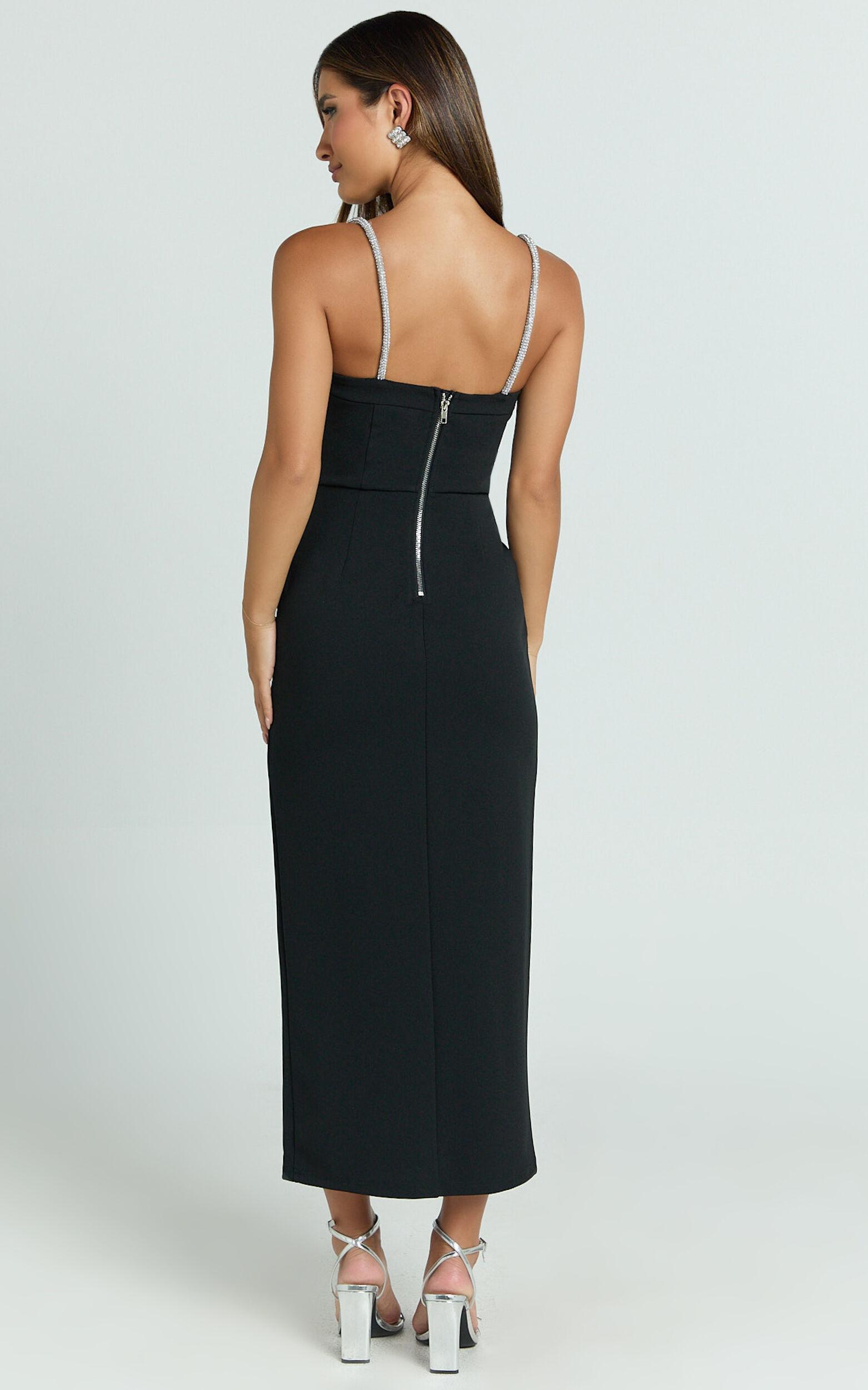 Sharley Midi Dress - Diamante Detail Pencil Dress in Black Product Image