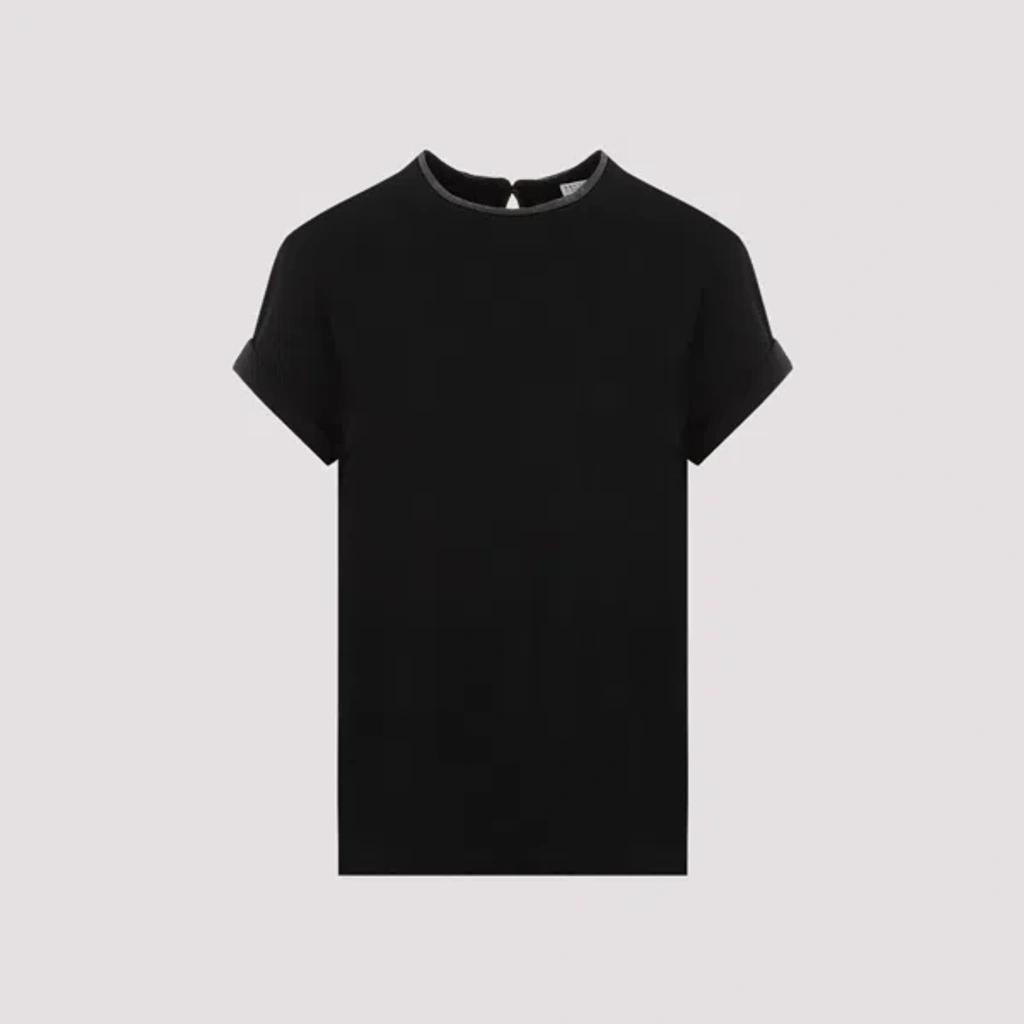 BRUNELLO CUCINELLI Women Stretch Cotton Jersey T-shirt With Precious Faux-layering In Black Product Image