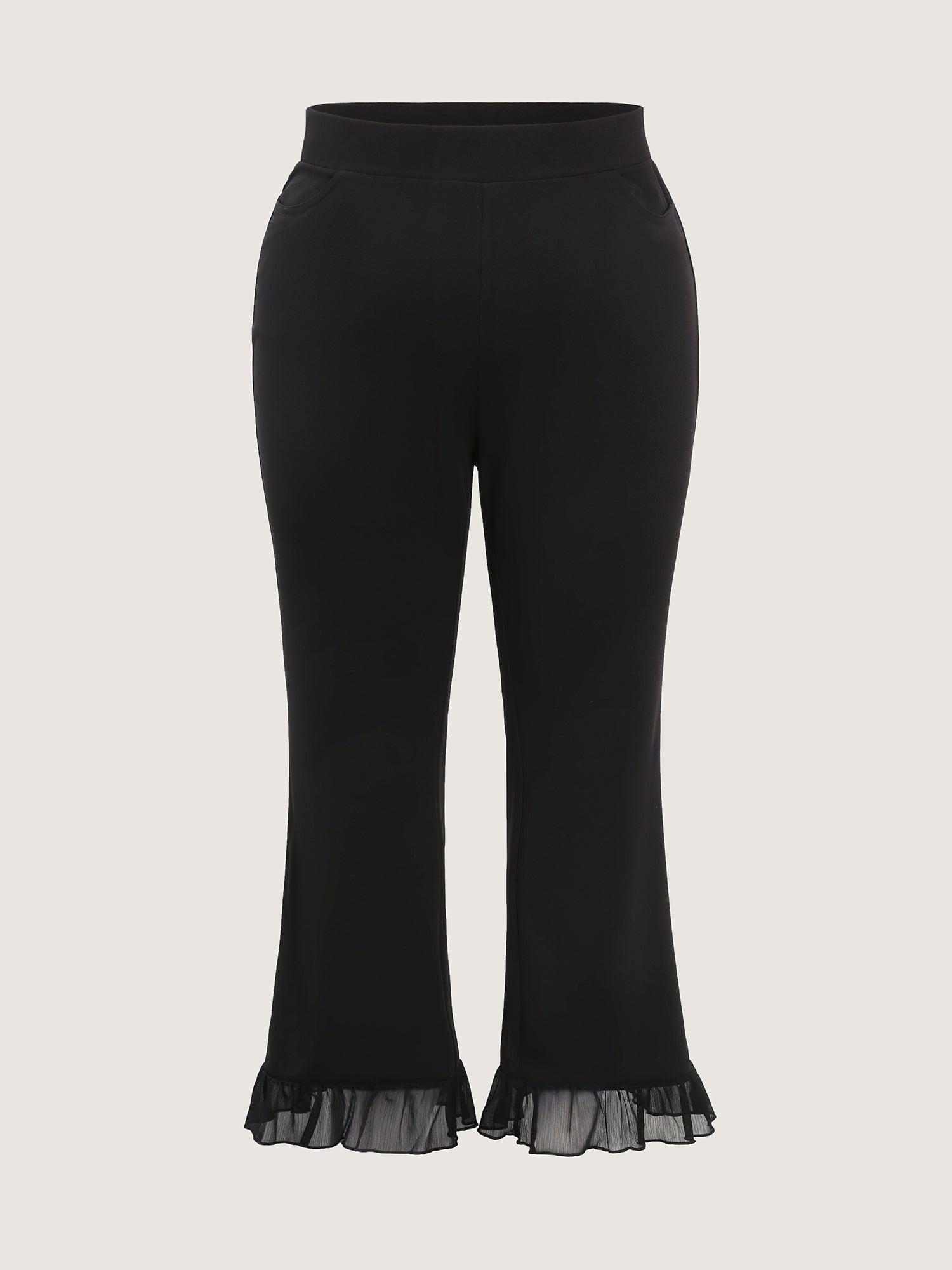 Ruffled Flared Hem Plain Pants Female Product Image