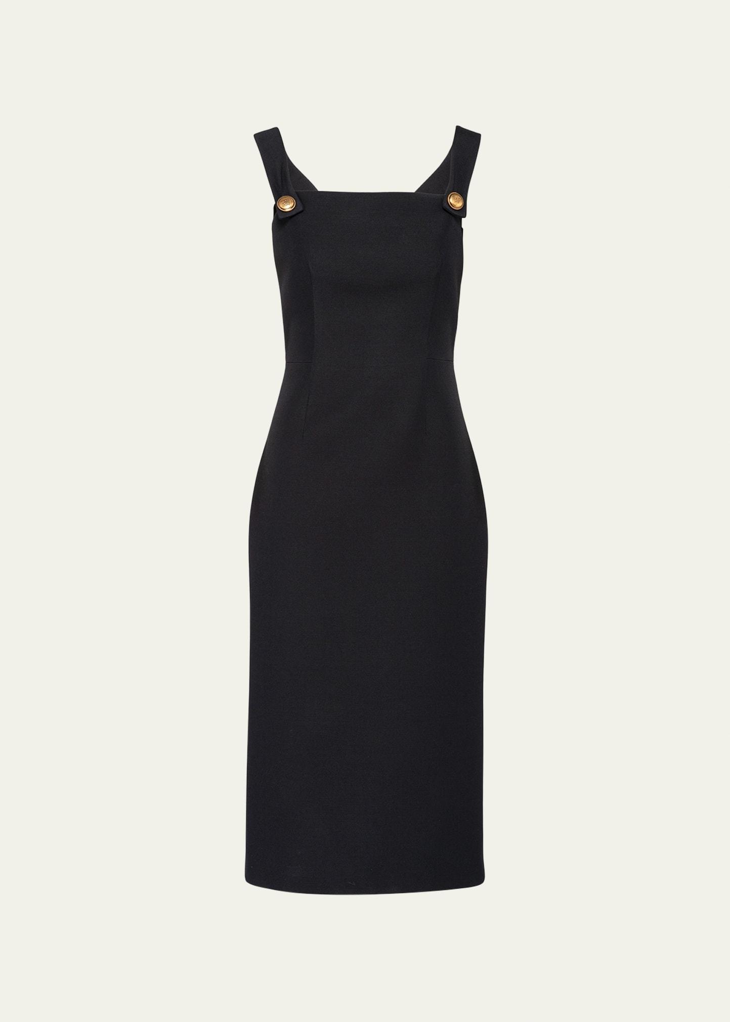 Button-Strap Crepe Midi Dress Product Image