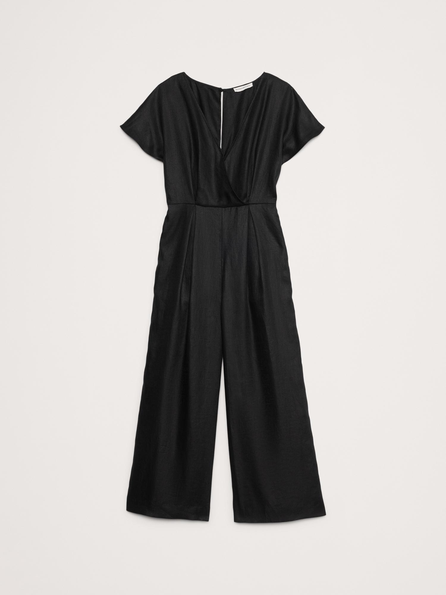 Linen V-Neck Jumpsuit Product Image