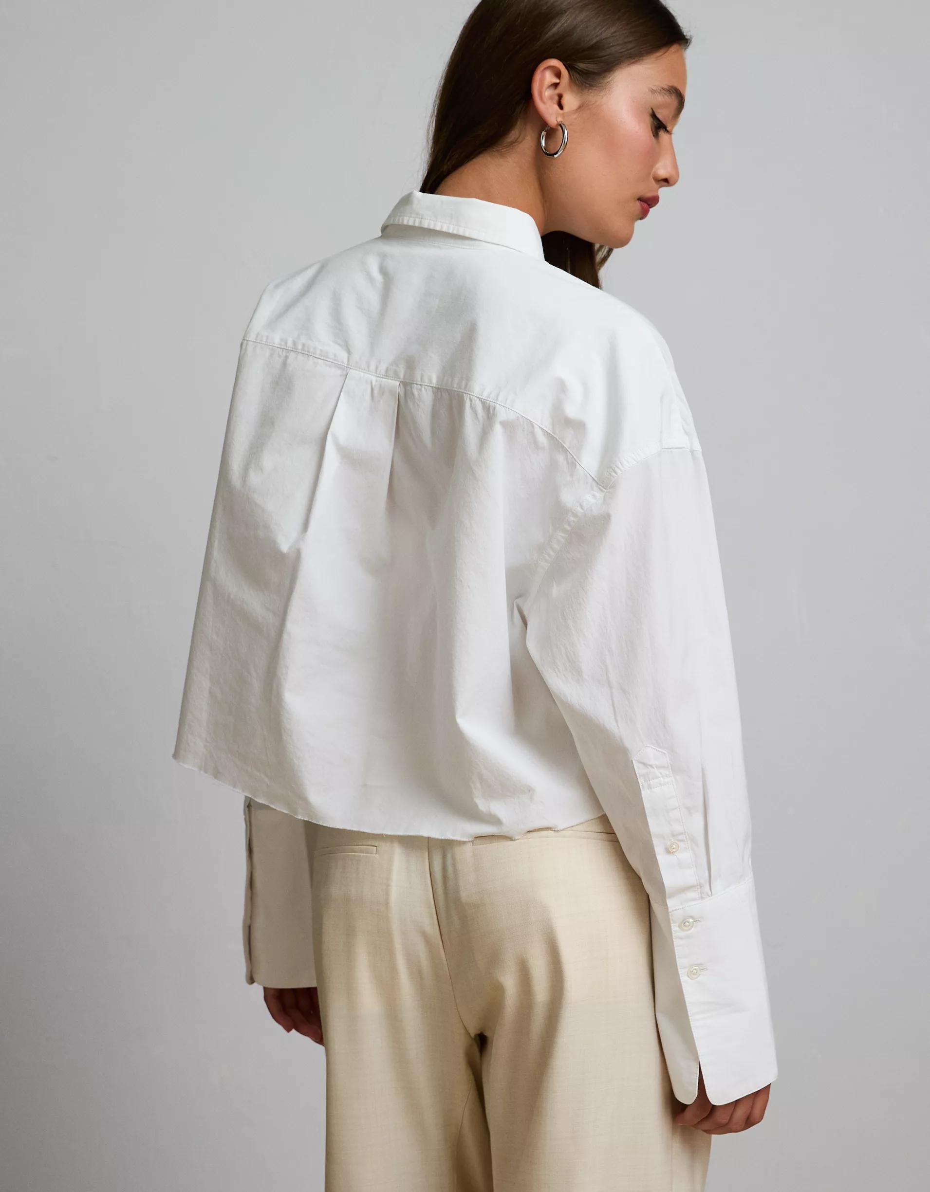 AE77 Premium Long-Sleeve Boxy Crop Tuxedo Shirt Product Image