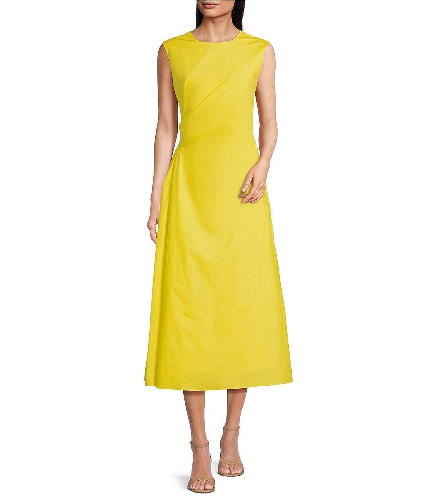Gibson & Latimer Round Neck Sleeveless Ruched Side Sheath Midi Dress Product Image