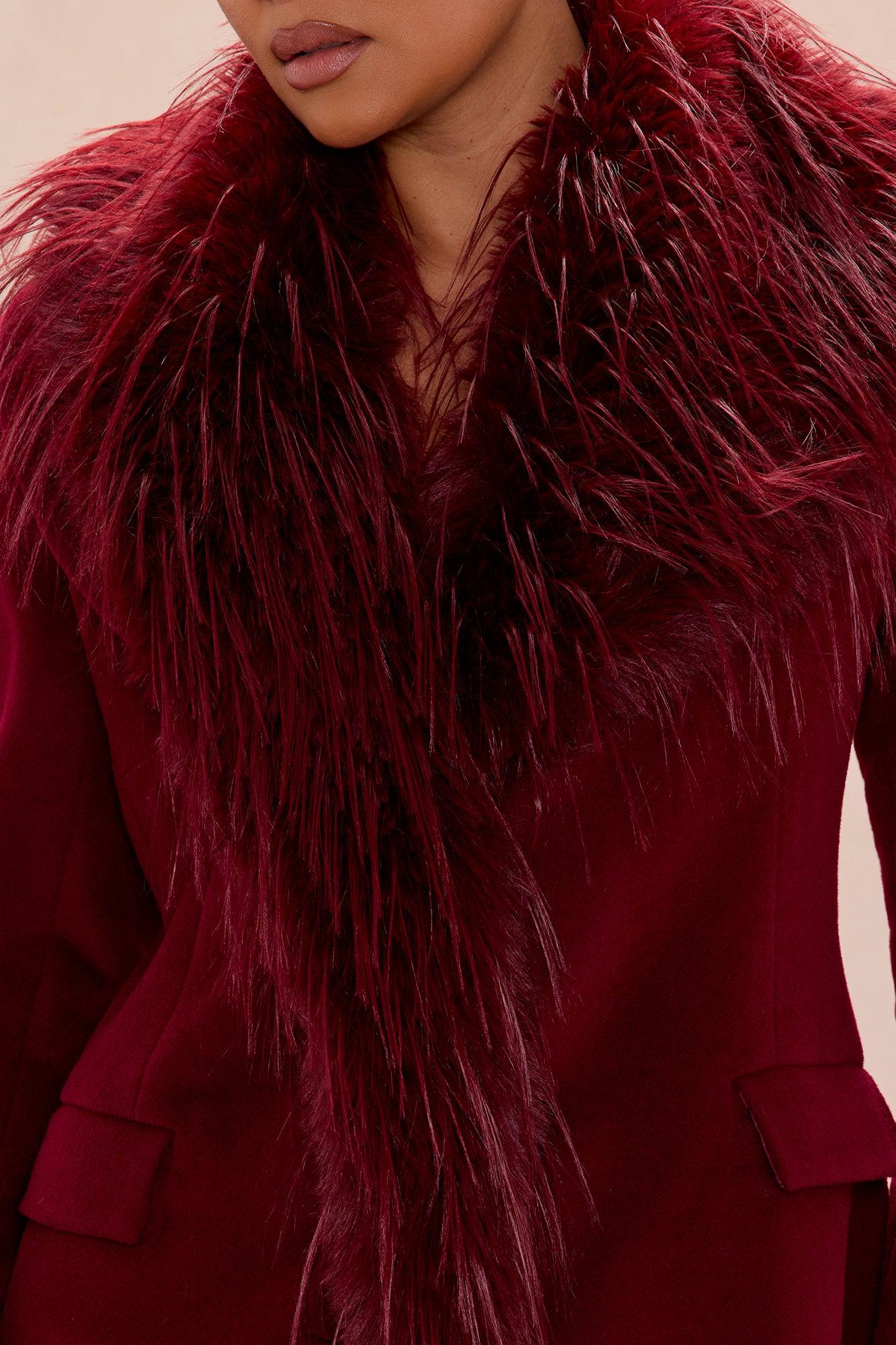Amira Faux Fur Trim Jacket - Wine Female Product Image