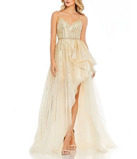 Mac Duggal Sweetheart Sequined Embellished Asymmetrical Hi Low Hem Tulle Gown Product Image