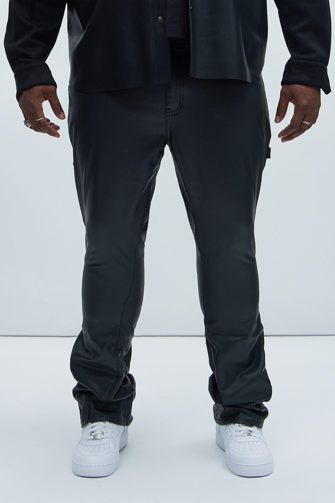 Keep It Solid Faux Leather Stacked Skinny Flare Pants - Black Product Image