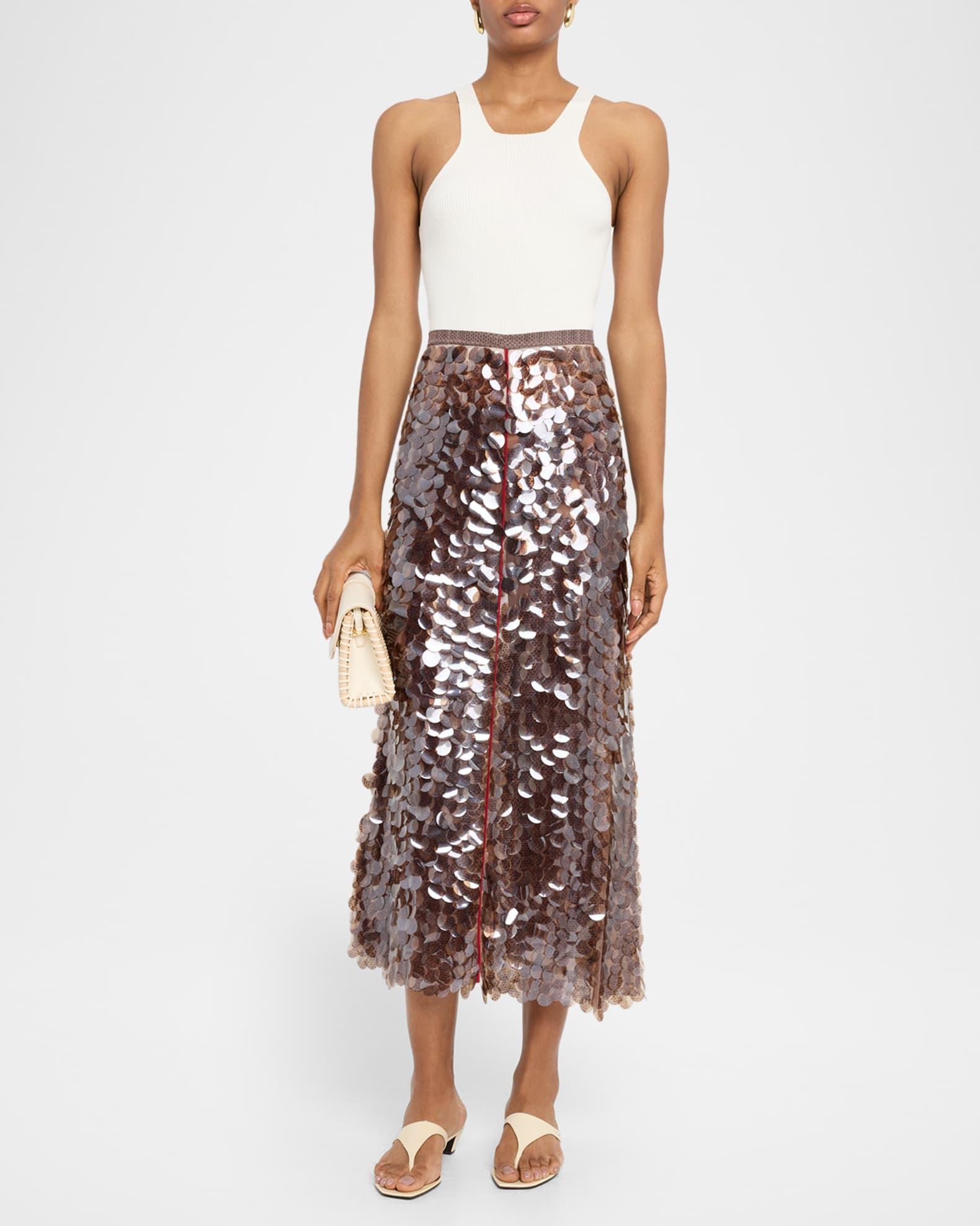Asymmetric Paillette Midi Skirt Product Image