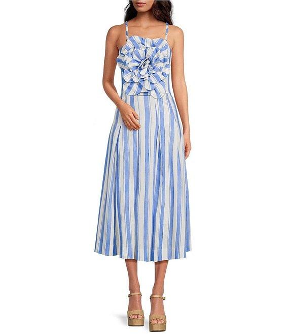 Mestiza New York Seville Santorini Stripe Linen Blend Pleated Coordinating Midi Skirt Product Image
