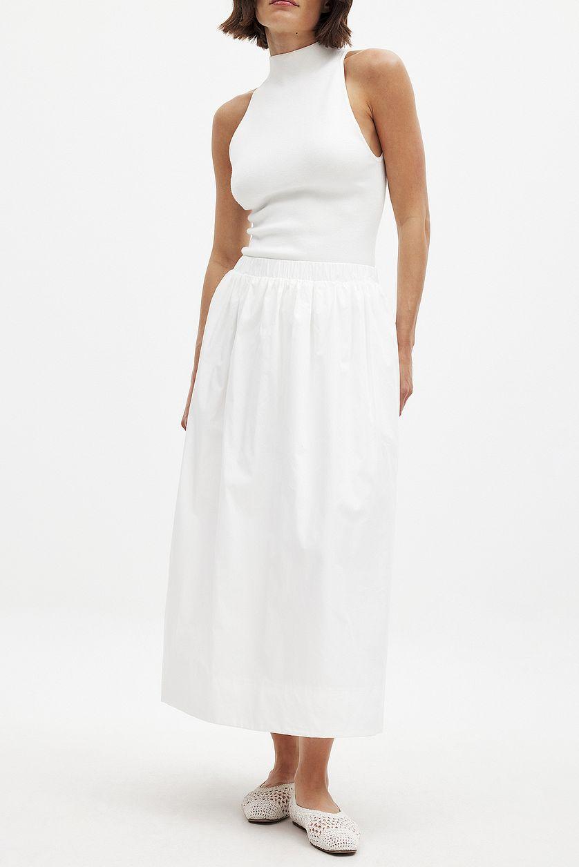 Elastic Waist Cotton Midi Skirt Product Image