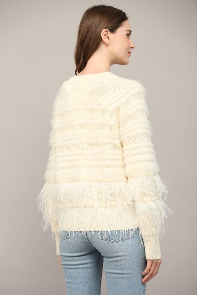 Feather Trim Wool Blend Cardigan Product Image