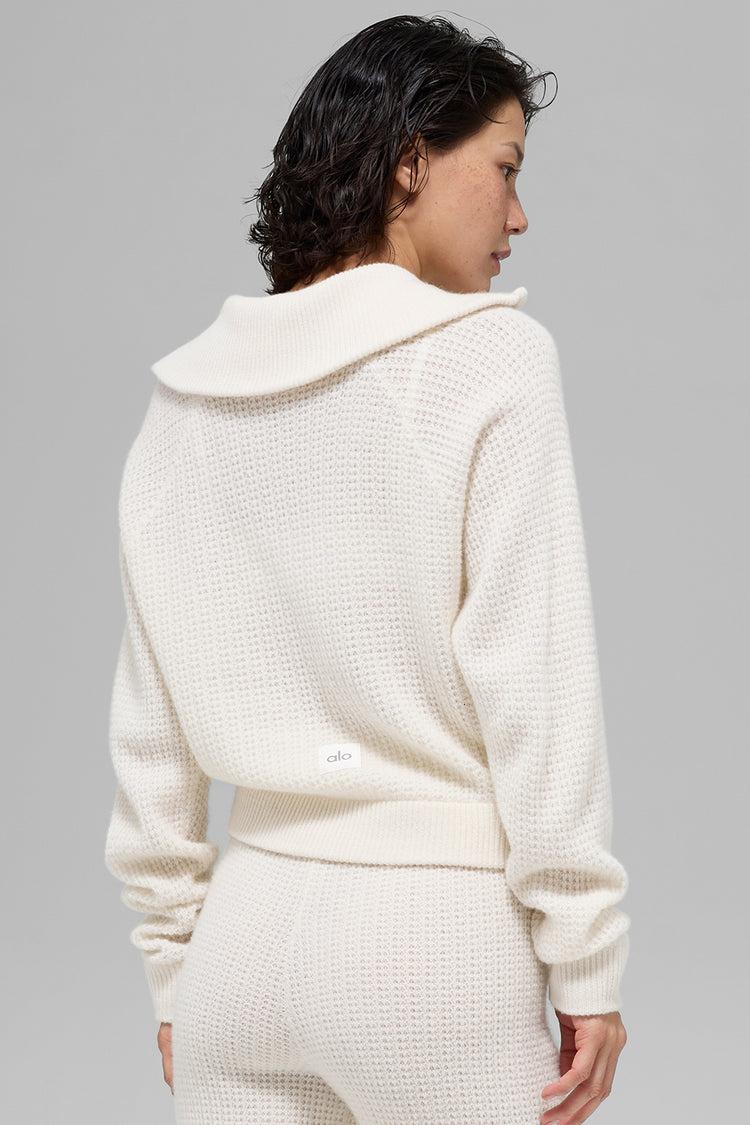 Cashmere Plush Waffle 1/4 Zip Pullover - Ivory Product Image