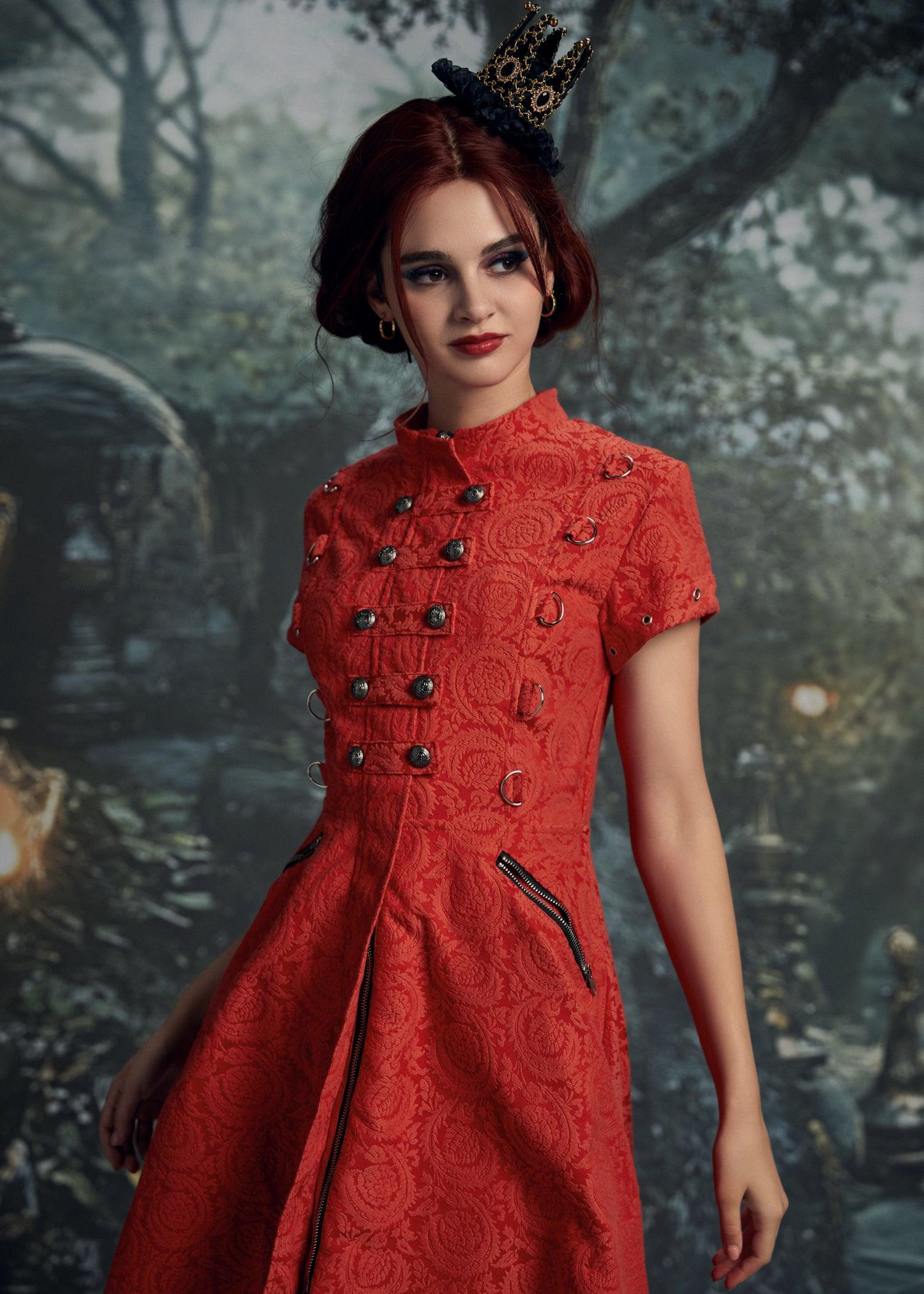 Red Jacquard Battalion Swing Dress Product Image