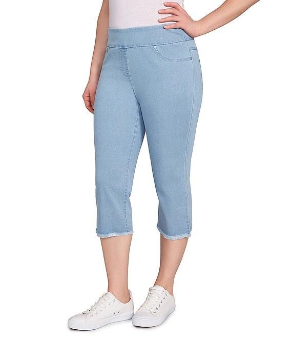 Ruby Rd. Relaxed Fringe Hem Pull-On Denim Pants Product Image