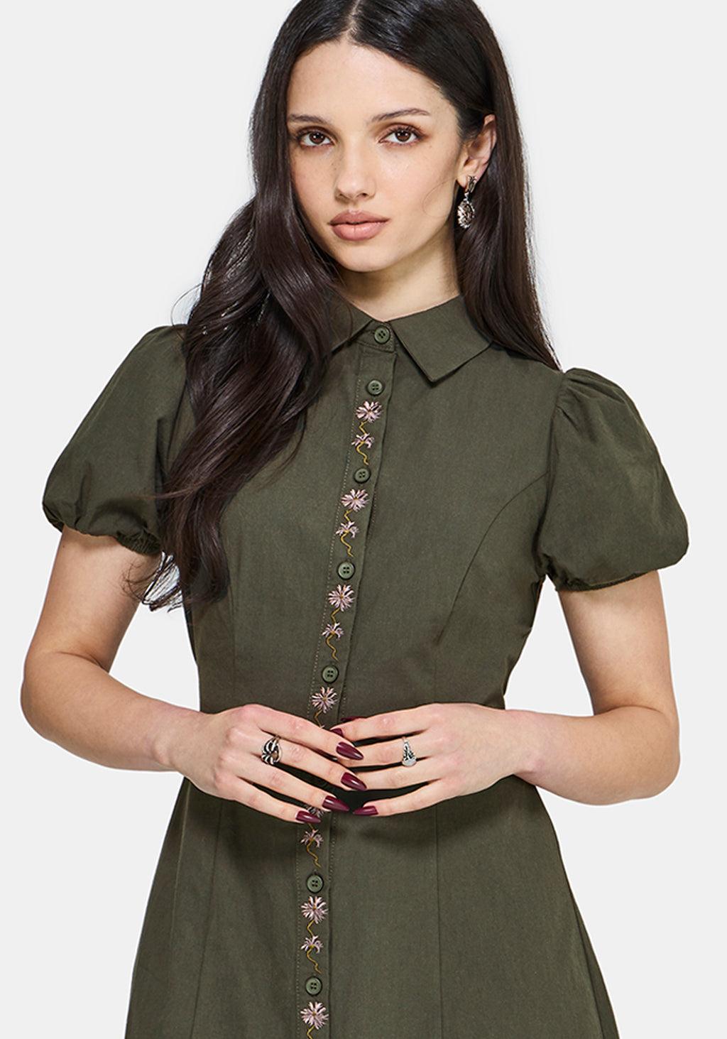 Odile Embroidered Button Down Tie Waist Midaxi Dress Product Image