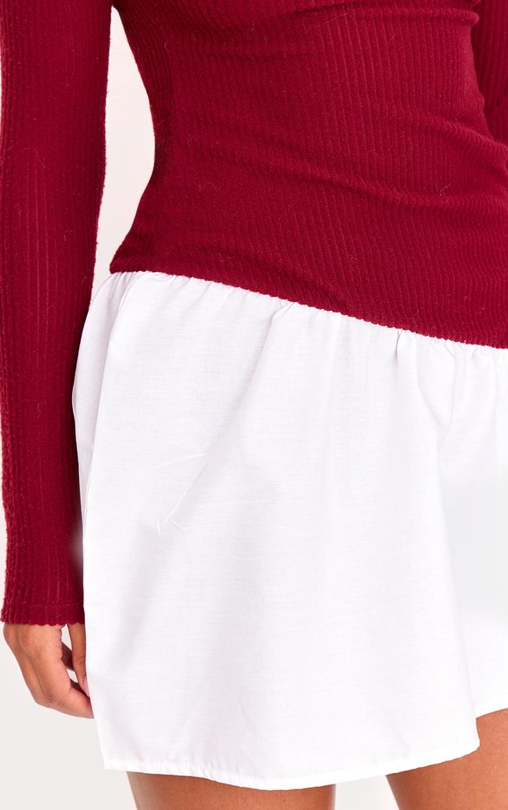 Burgundy Brushed Rib Asymmetric Hem Shift Dress Product Image