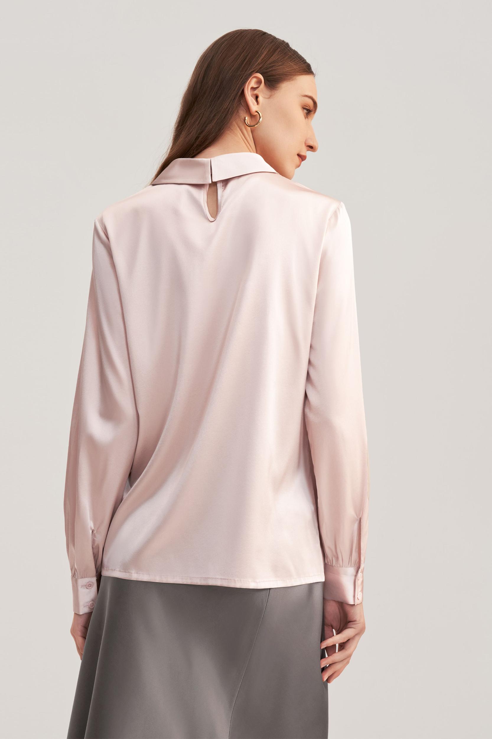 Stand Collar Long Sleeves  Silk Blouse Product Image