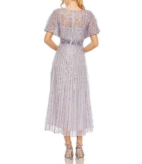 Mac Duggal Flutter Sleeve Embellished Chiffon A-Line Midi Dress Product Image