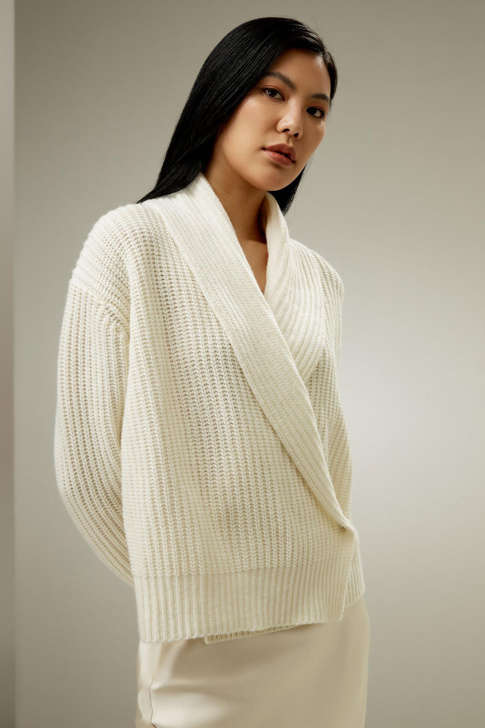 Shawl Collar Drop Shoulder Knit Cardigan Product Image