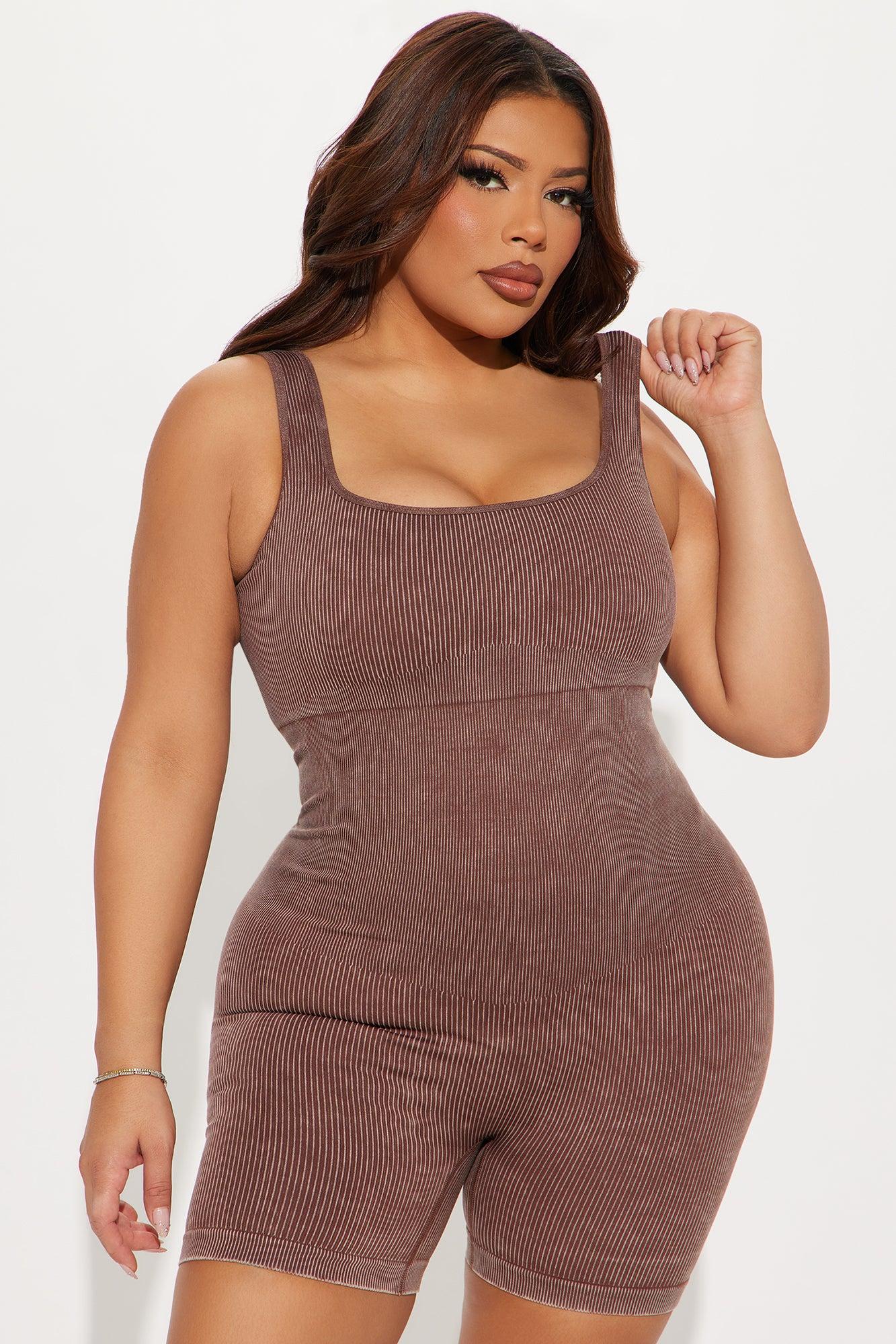 Tessa Washed Ribbed Active Romper - Chocolate Product Image