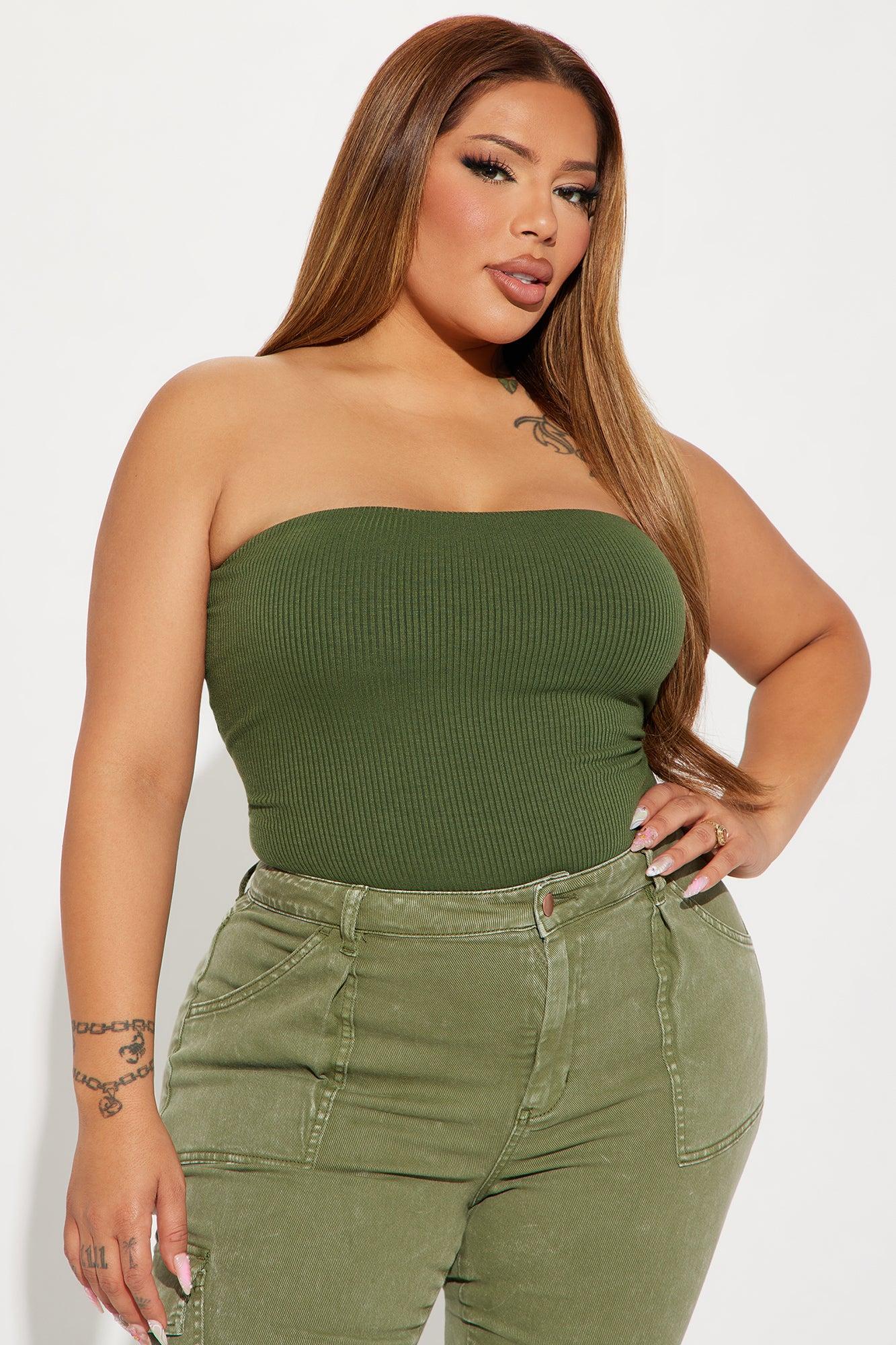 Demi Double Lined Tube Bodysuit - Olive Product Image