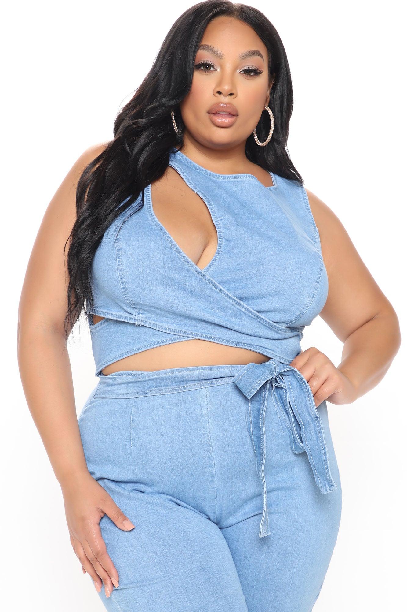 Cut Out The Haters Denim Jumpsuit - Light Wash Product Image