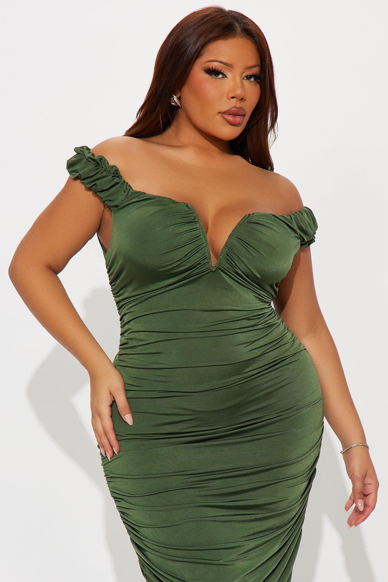 Claire Ruched Vneck Midi Dress - Olive Female Product Image